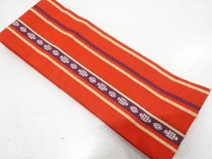 縞に華紋織り出し　半幅帯